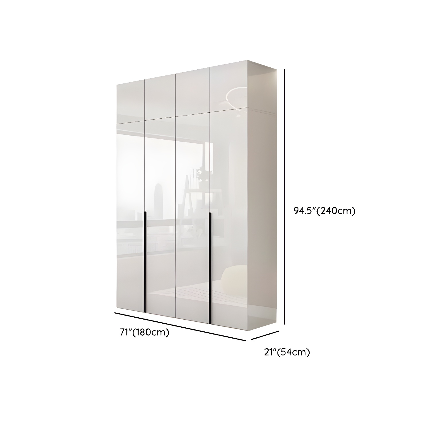 Modern white wood wardrobe armoire with hinged doors, clothing rod & shelves - image 22
