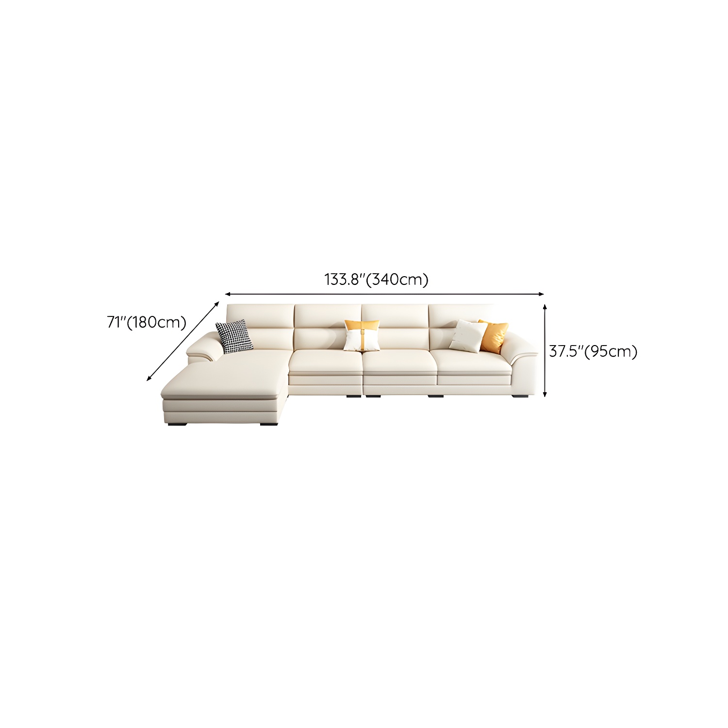 Modern Beige Stationary Sectional Sofa in Scratching Cloth with Wood Frame and Pillow Top Arms - image 26