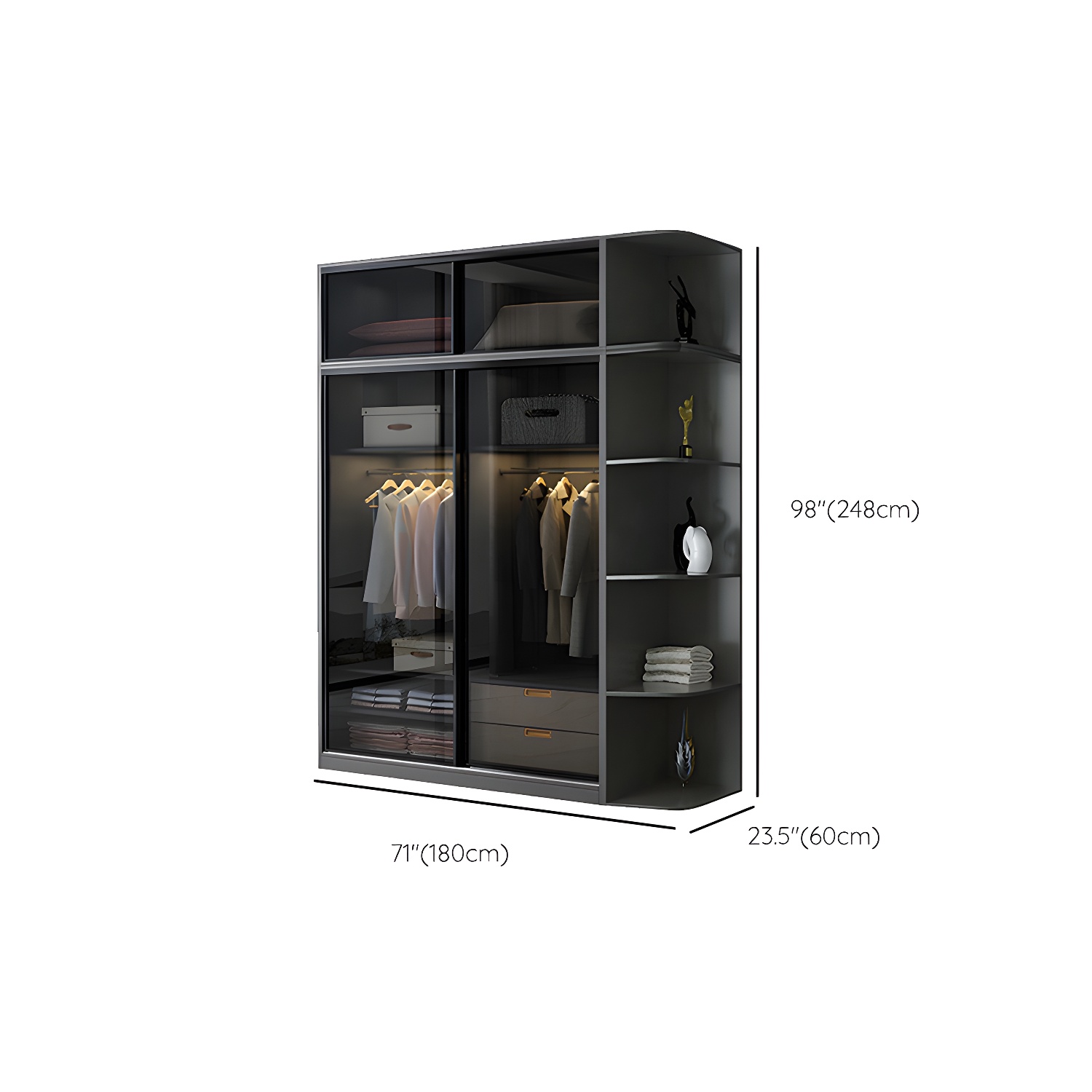 Black Wardrobe Cabinet Contemporary Glass Wardrobe Armoire for Home - image 26