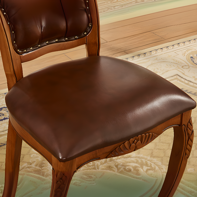 Steady Bordered Leather Upholstered Side Chair/Arm Chair with Wooden Legs and Nailhead Embellishment for Dinette in a Nordic Style - image 9