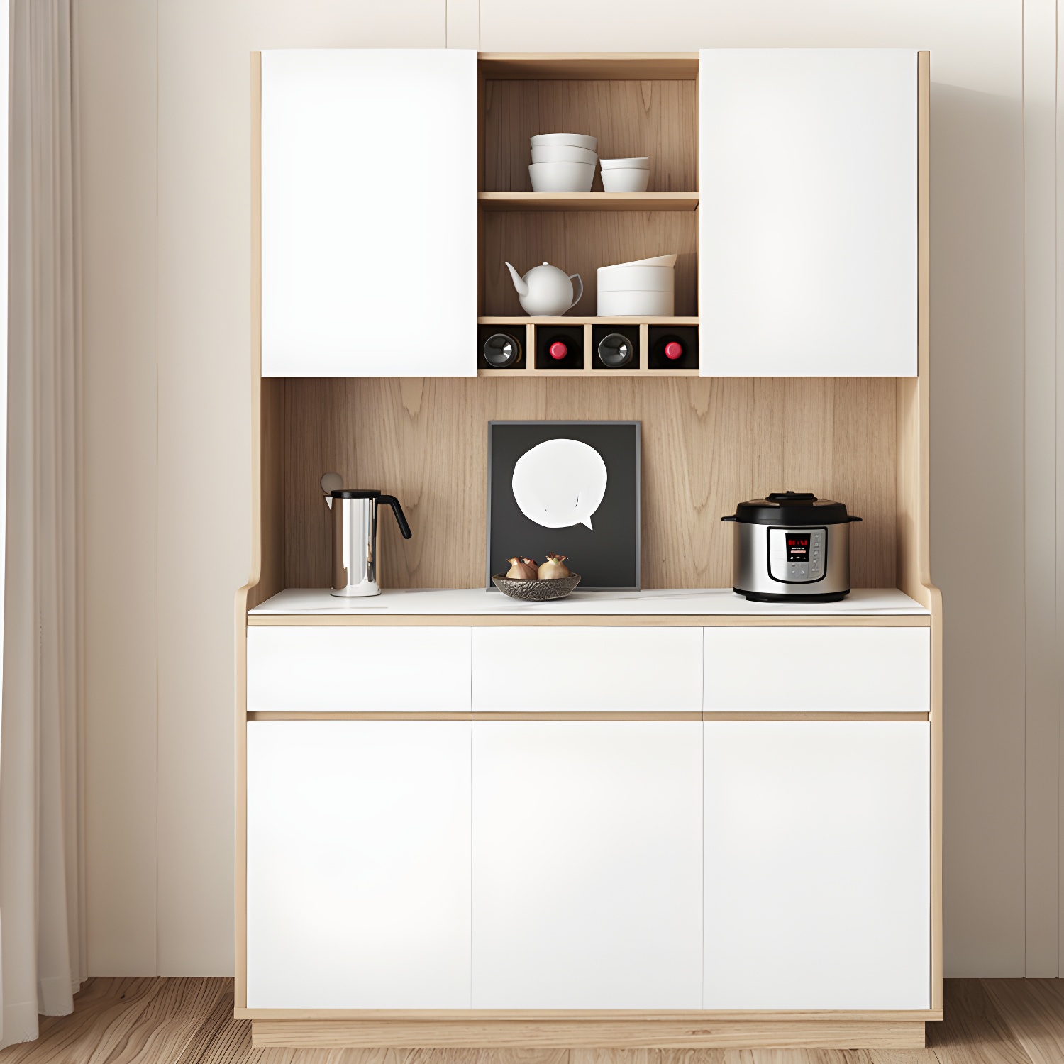 Five Doors Three Drawers Sideboard Glam Buffet Server for Living Room