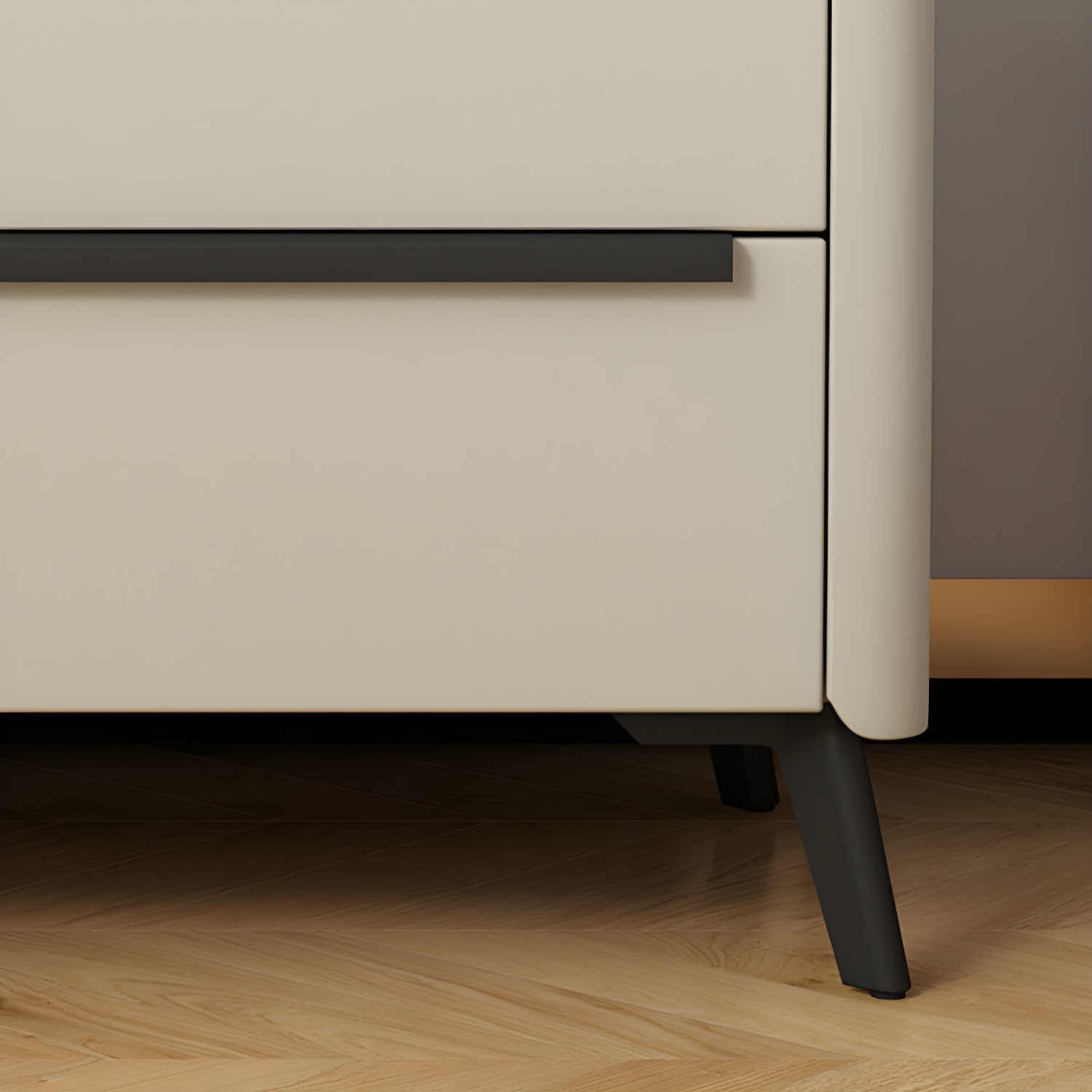 Modern Faux Leather Top Nightstand with Two Drawers and Stone Countertop - image 15