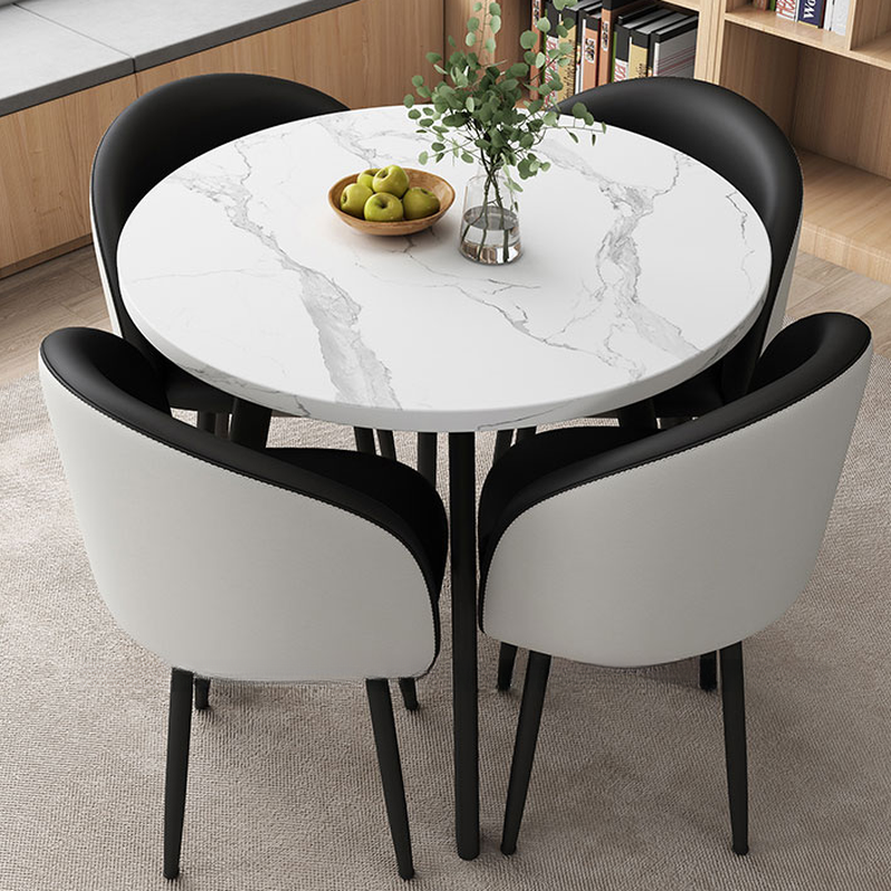 Circular Manufactured Wood Dining Table Set with Upholstered Back, Padded Chair, Arms, Seats 4