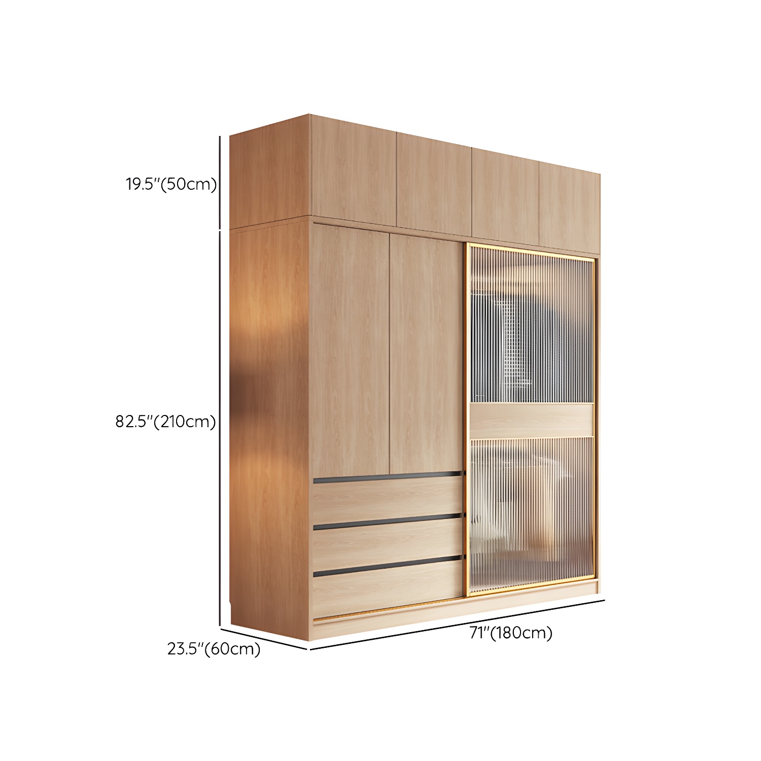 Contemporary Glass Sliding Doors Wardrobe Natural Wood Wardrobe with Drawers - image 25