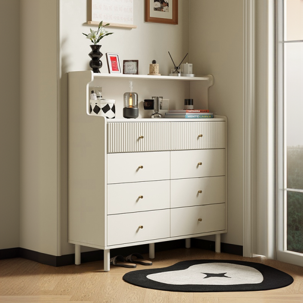 Chalk Casual Raw Wood Console Dresser/Bachelor Chest with Shelves, 8 Drawers/4 Drawers, Vertical Orientation