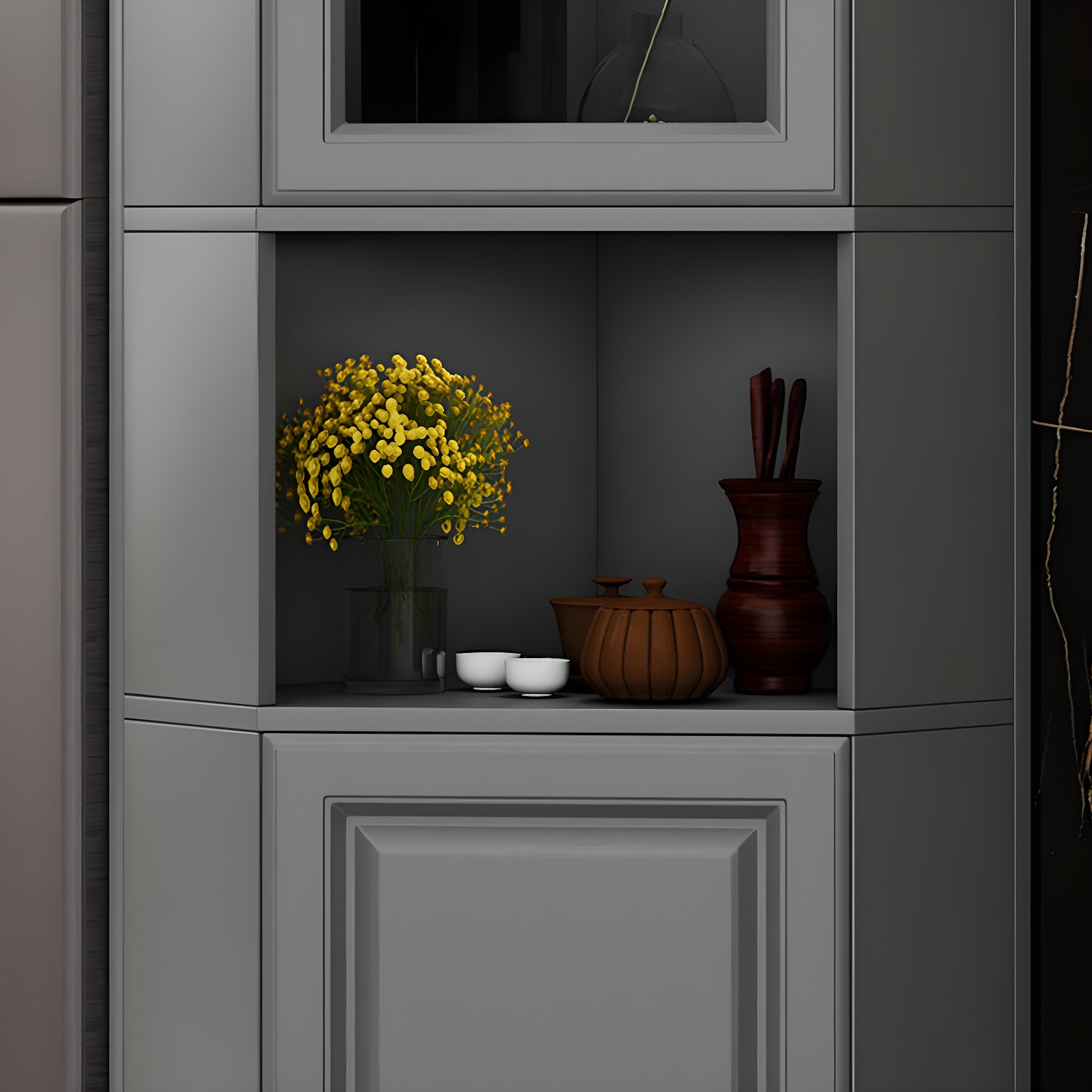 Modern White Corner Accent Cabinet with Glass Doors and Adjustable Interior Shelves - image 8