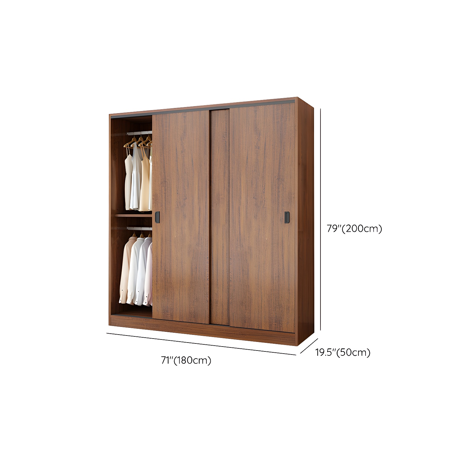 Modern Wooden Wardrobe Armoire with 3 Clothing Rods and Interior Shelves - image 26