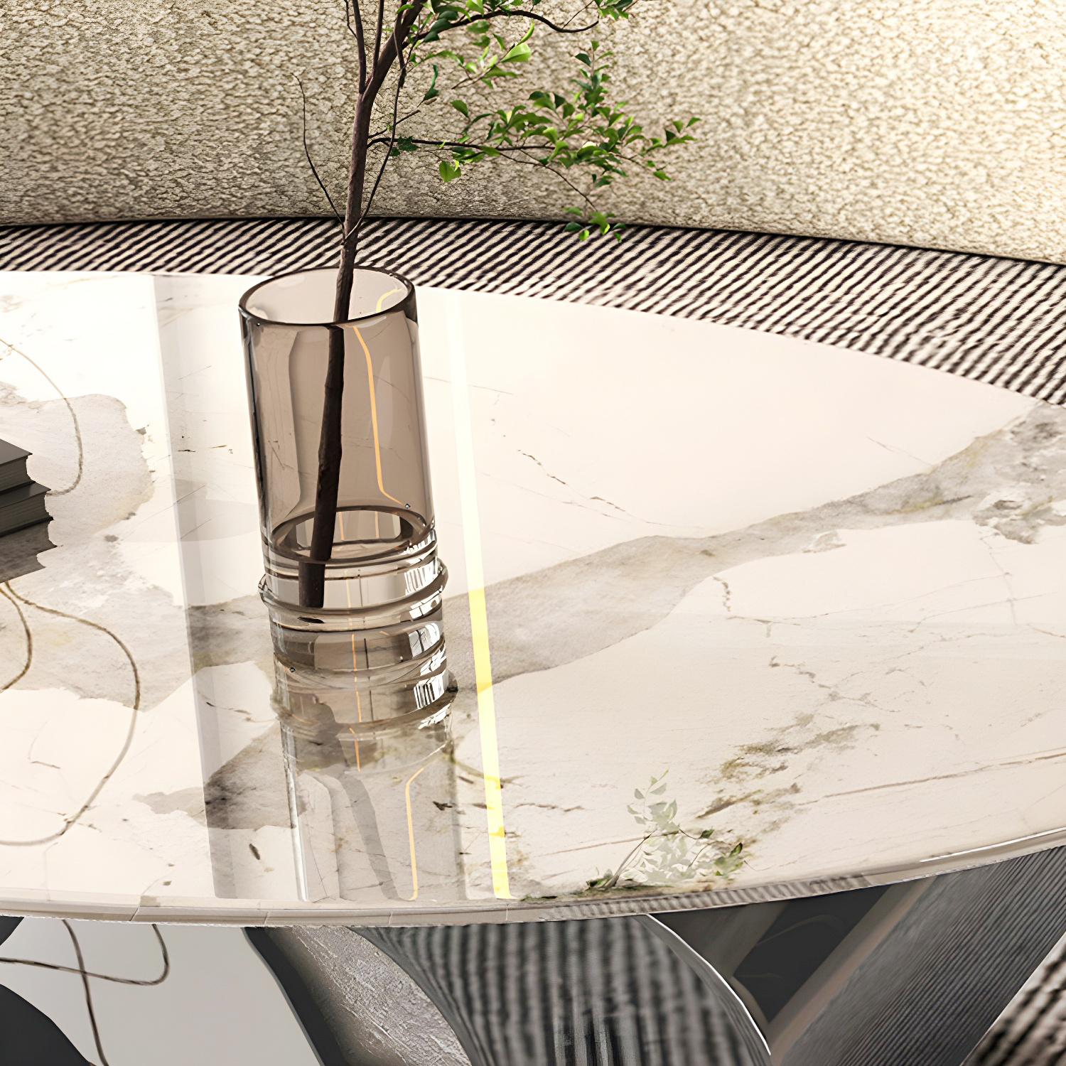 Oval Coffee Table with Stainless Steel Base Made of Rock Sheet - image 8