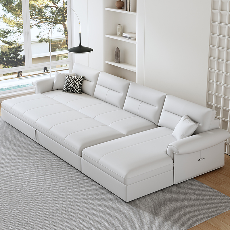 L-Shape/Straight Sofa/Sofa Chaise in Chalk with Under-seat-storage, Right Hand Facing/Horizontal Orientation, and Round Arm