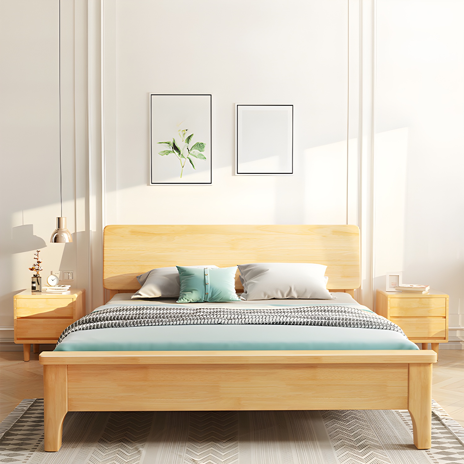 84.65 inch Wide Scandinavian Bed Frame Solid Wood Standard Bed with Headboard - image 12