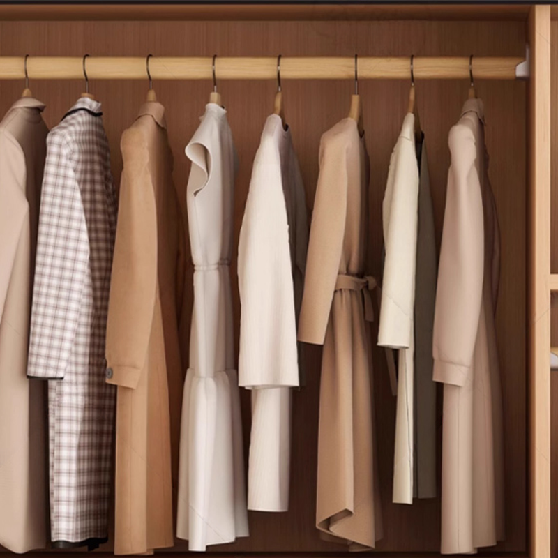 Wood Grain Minimalist Natural Wood Wardrobe Closet with Interior Shelves and Clothing Rod - image 4