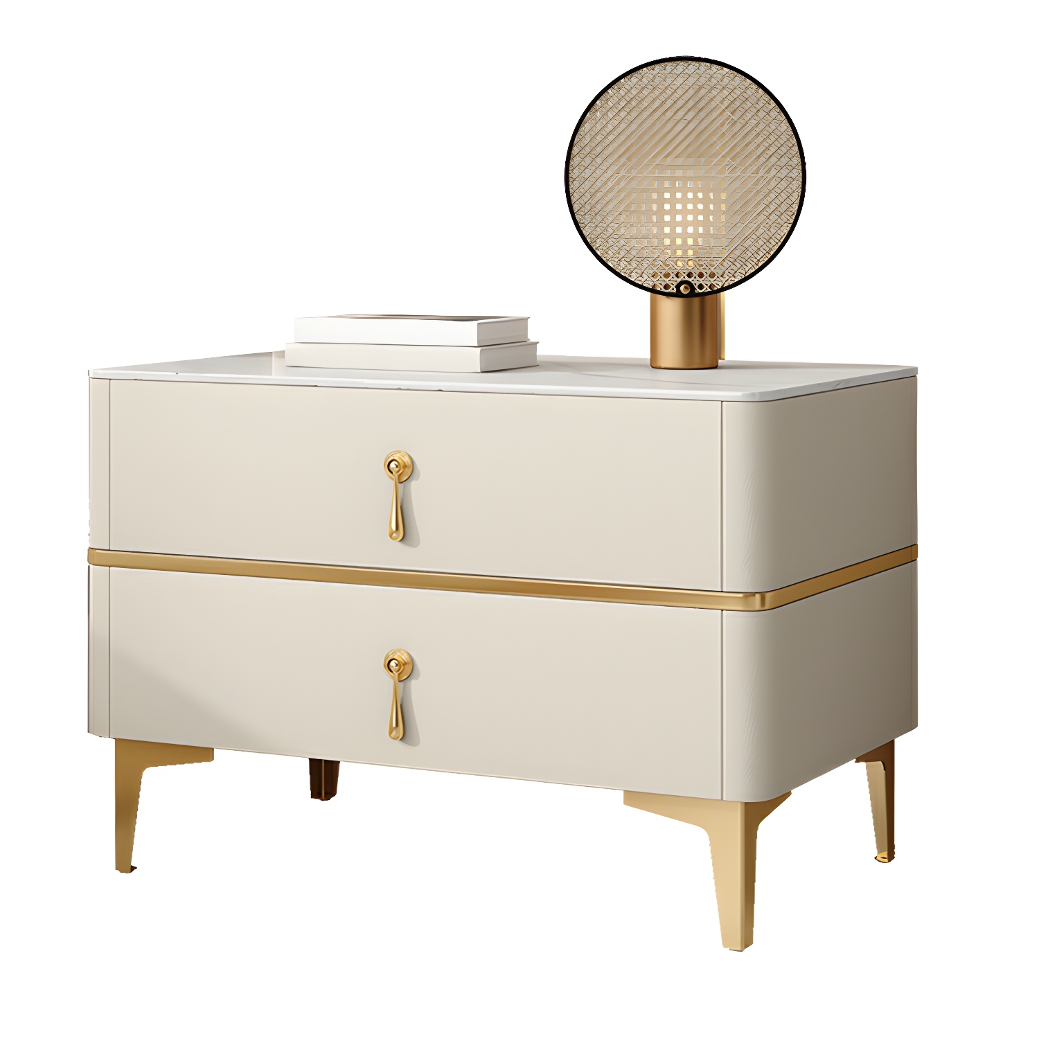 Glam Style Sintered Stone Top 2- Drawer Nightstand with Legs for Bedroom - image 12