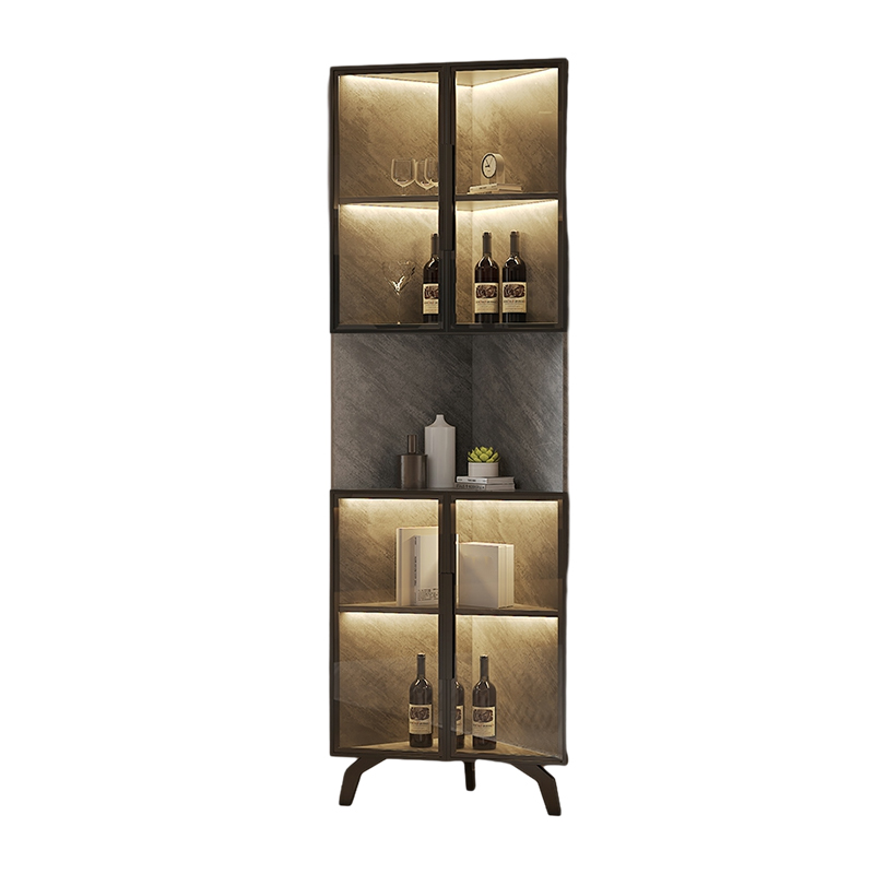 Modern Corner Glass Door Accent Cabinet with Black Metal Base - image 6