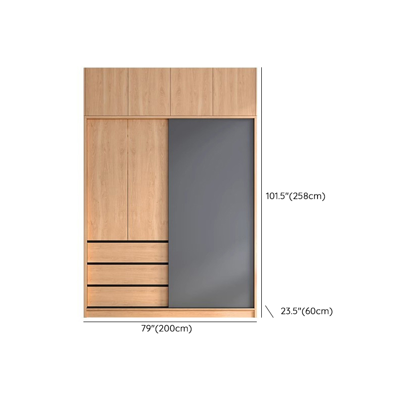 3-Drawer 0-Cabinet Natural Wood Wardrobe Armoire with 3 Clothing Rods - image 19