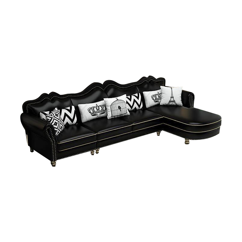 Glam Eco-Leather Flared Arm Sectional Sofa in Large Size with Nailhead Trim - image 12