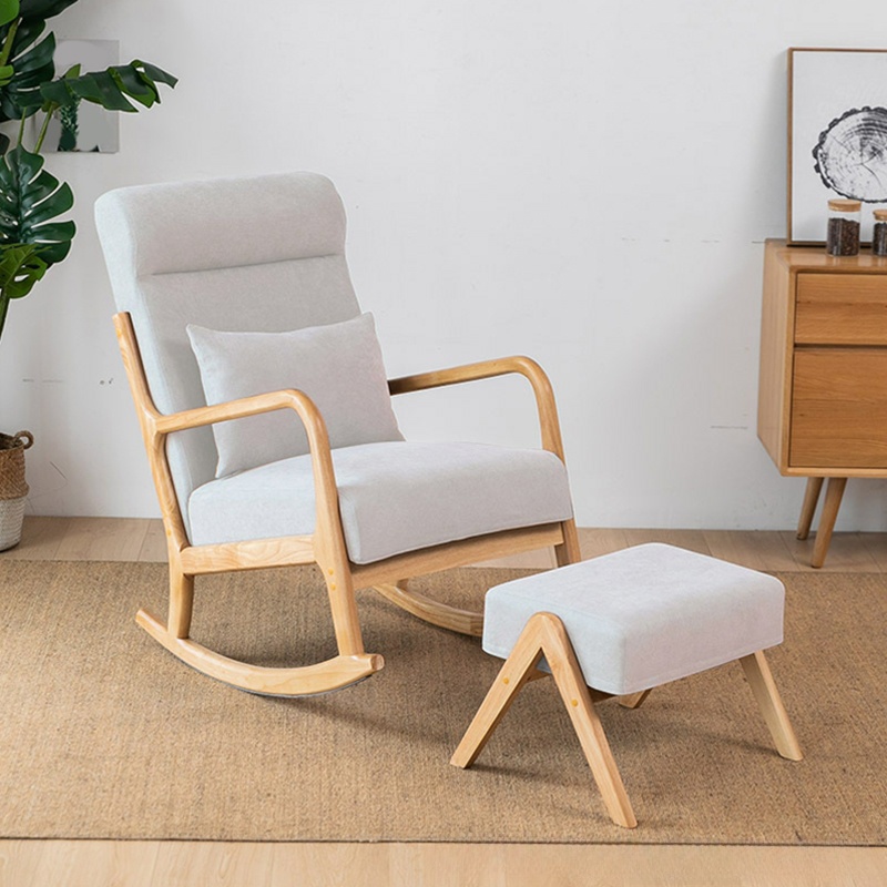 Indoor Use White Cotton Stationary Rocking Chair with Back & Arm