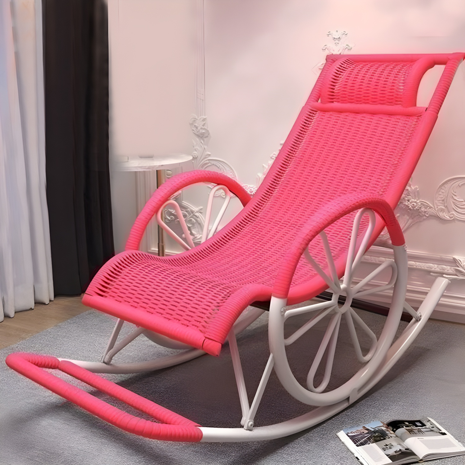 Contemporary Woven Rope Rocker Chair Wicker Rocking Chair for Home Decor - image 6