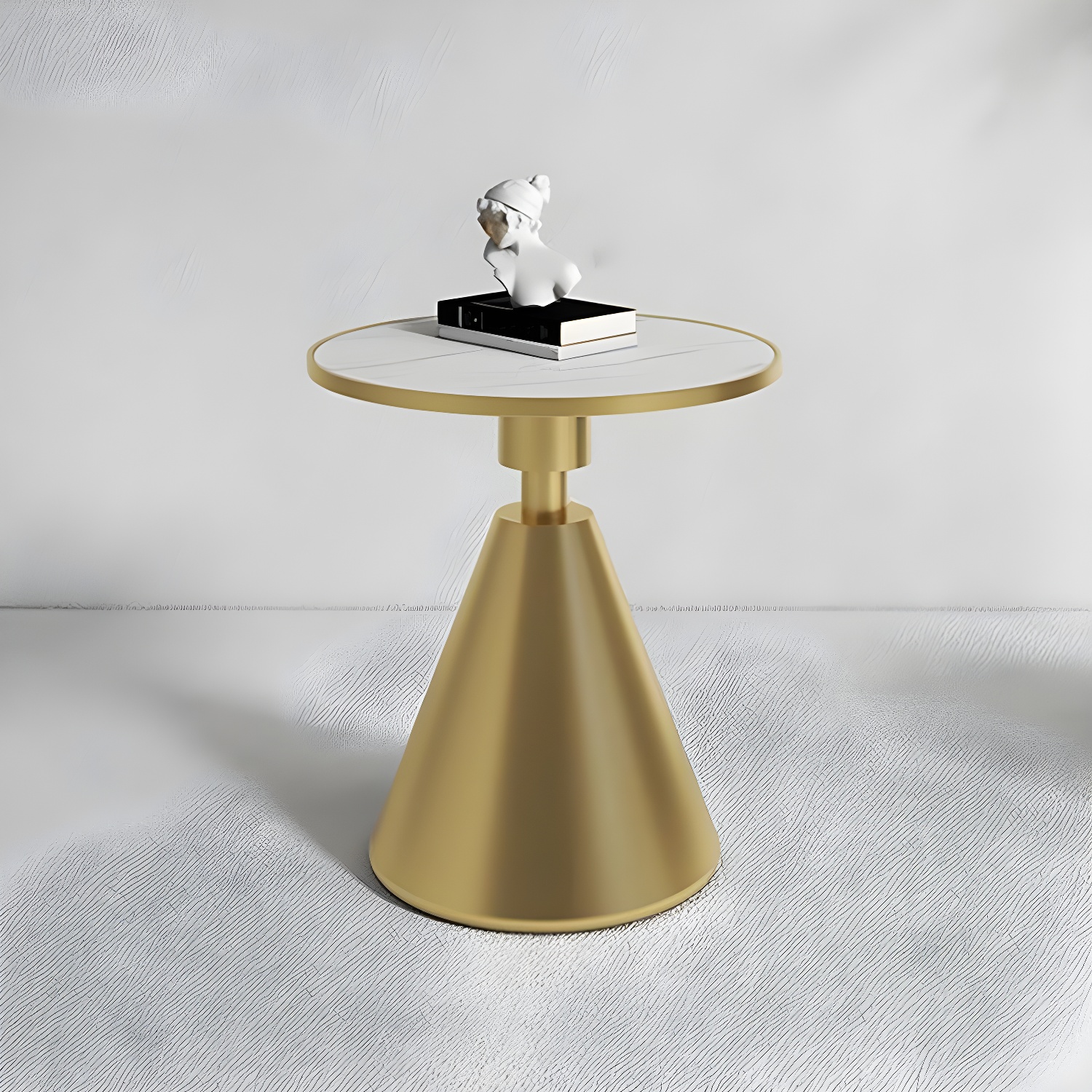 Round Stone Glam Coffee Table with Pedestal Iron Base and Built-in Storage