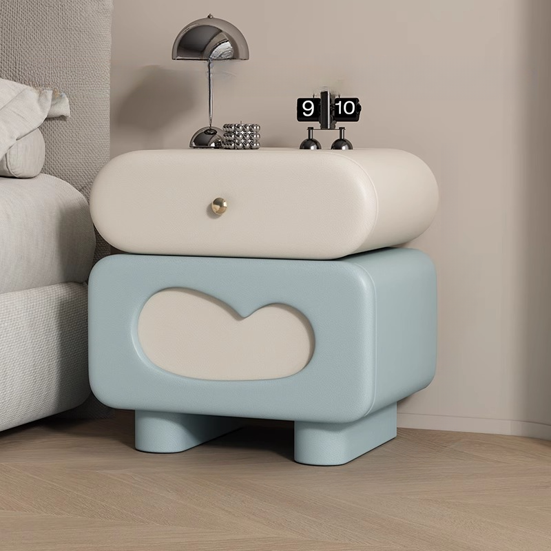 Organic Modern 2 Tiers Swivel Nightstand With Drawer Organization in Natural Wood