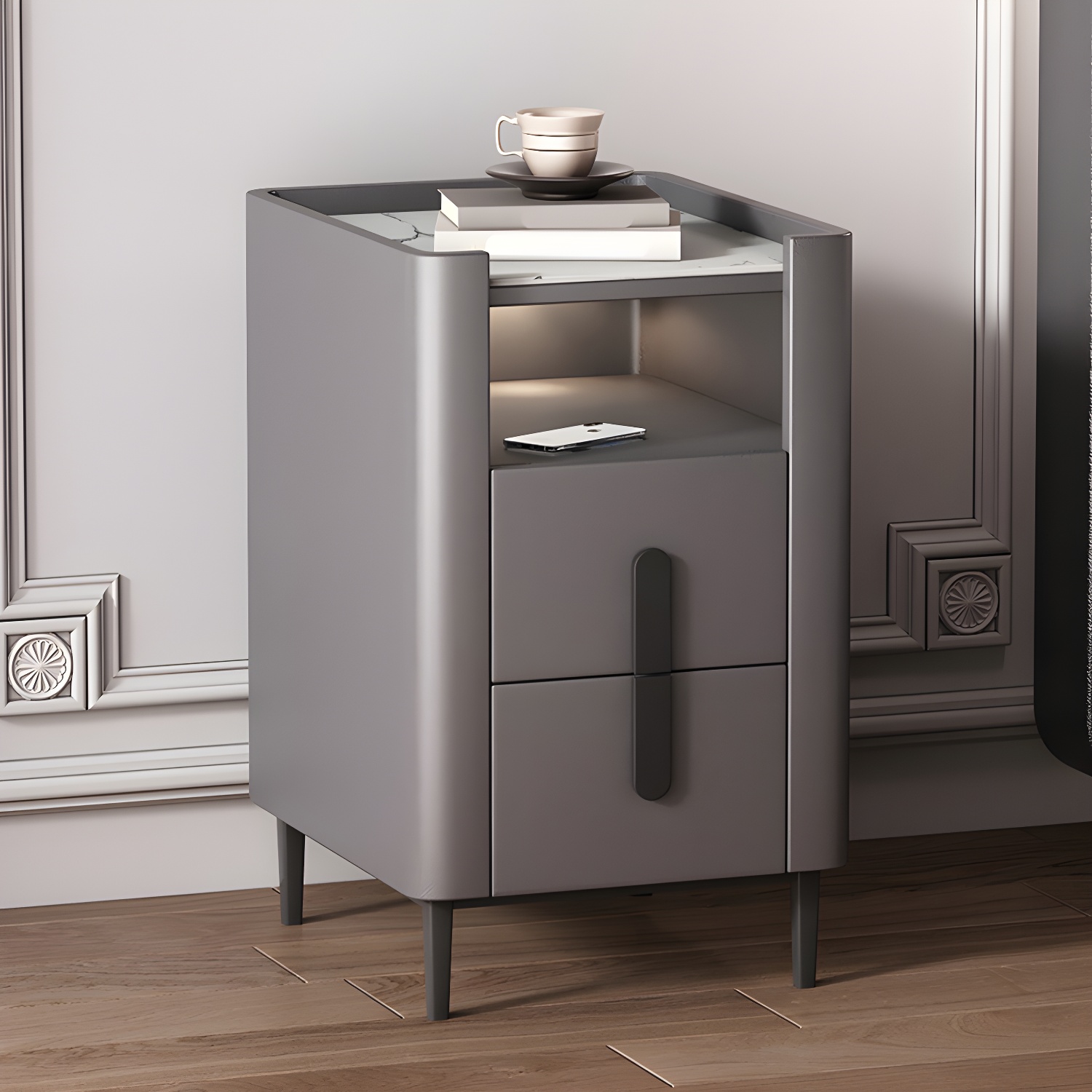 2-drawer Nightstand 21.65" Tall Lighting Station Bedside Cabinet - image 2