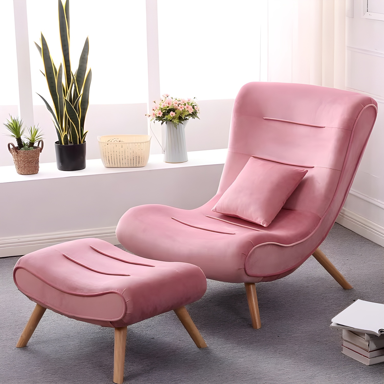 Modern Cushions Rocker Chair Solid Wood Frame Spindle Rocker Chair with Ottoman - image 11