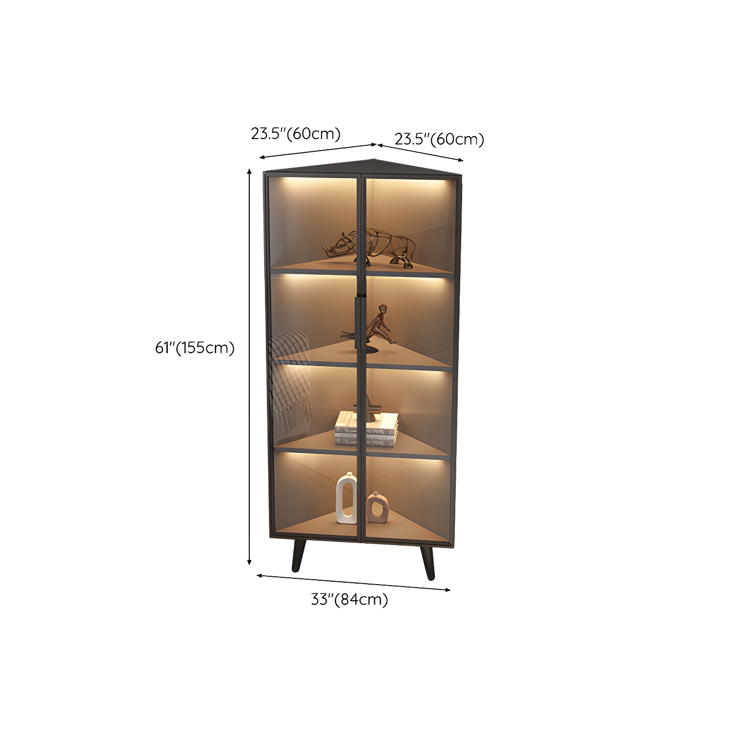 Corner Modern Accent Cabinet with Black Metal Base and Glass Doors, Black Wood Counter Top - image 25