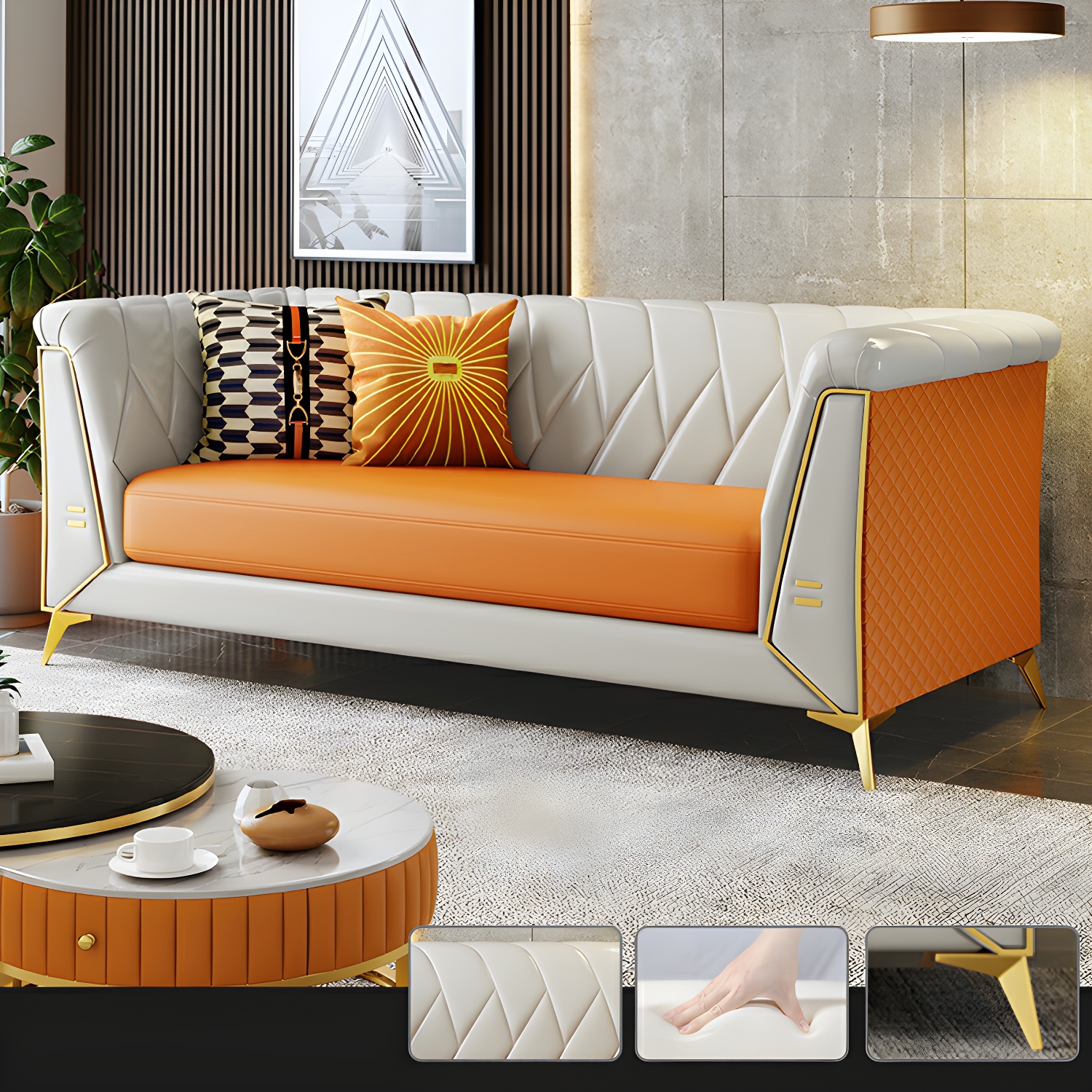 Glam Faux Leather Standard Sofa with Tuxedo Arms in Solid Color - image 9