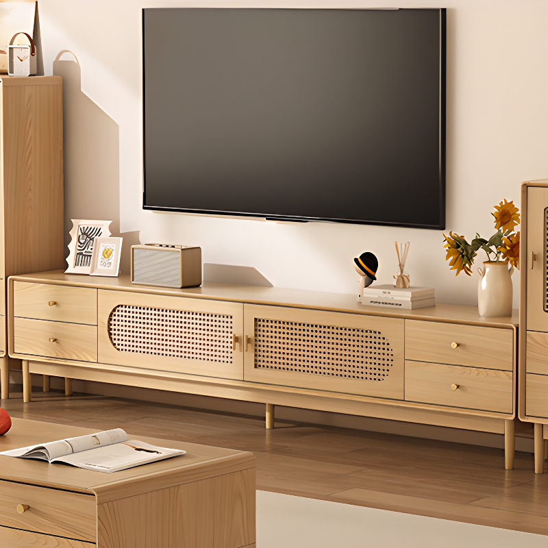 Solid+Engineered Wood TV Stand with 4 Drawers, 2 Cabinets, Cable Management, and Variable Shelf - image 4