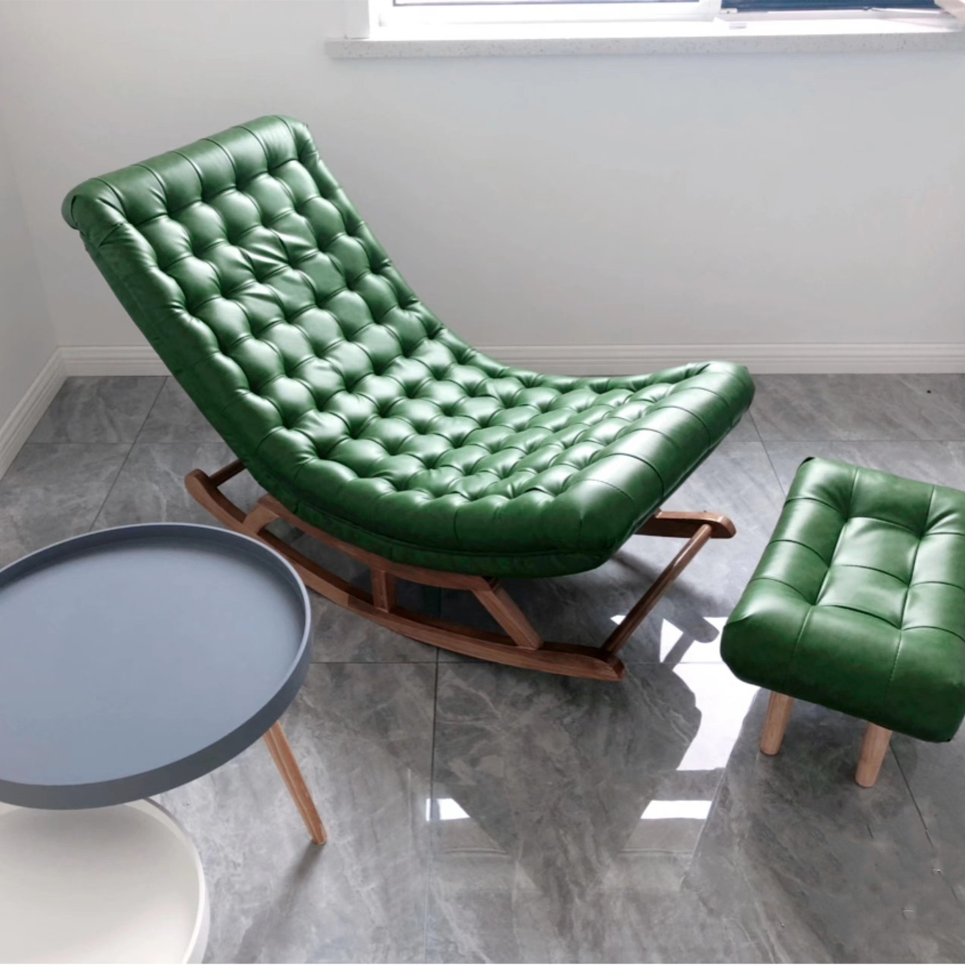 Stationary Ergonomic Rocking Chair with Rear & Ottoman, Green/Yellow/Coffee - image 5