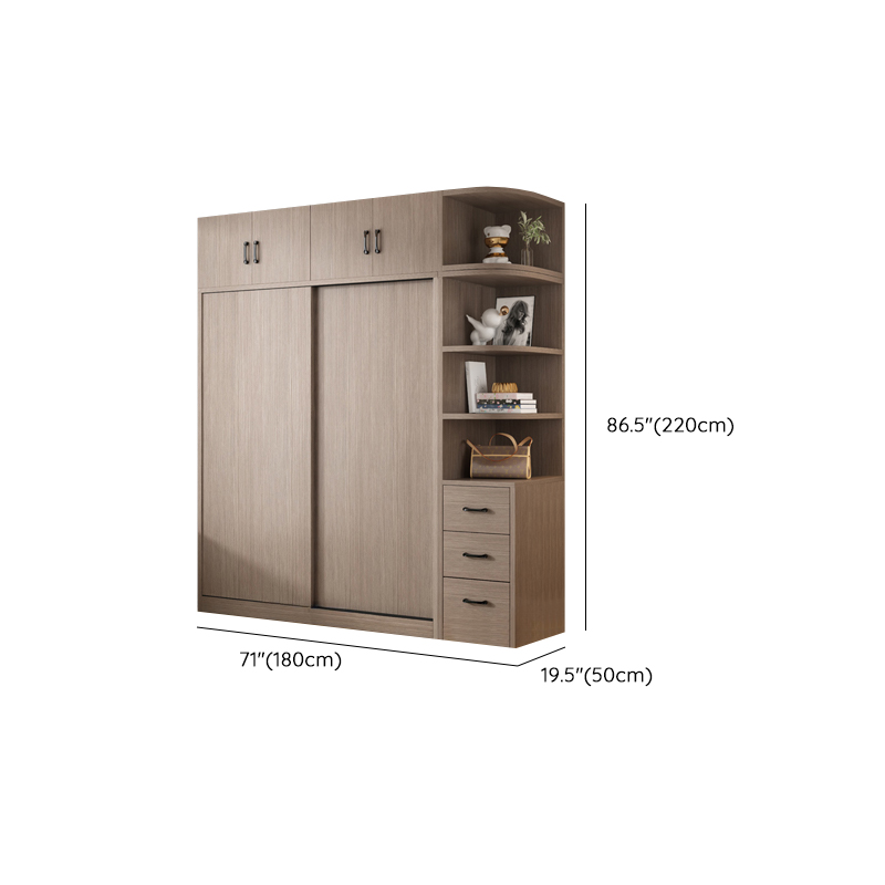 Sleek Natural Finish Modern Wooden Standalone Wardrobe Closet with Soft Close Features and Hanging Rod - image 34