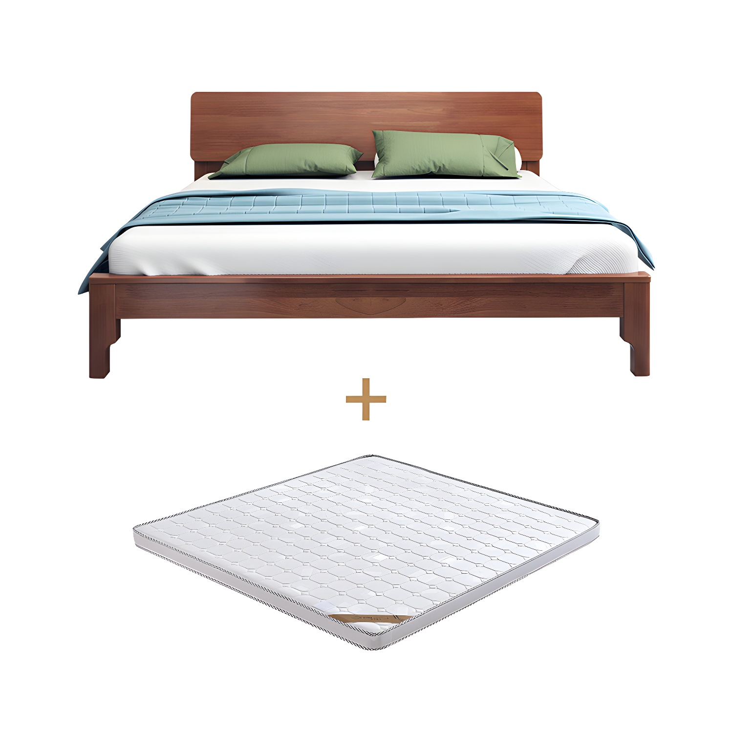 Scandinavian Solid Wood Bed with Rectangle Headboard and 4 Legs - image 12