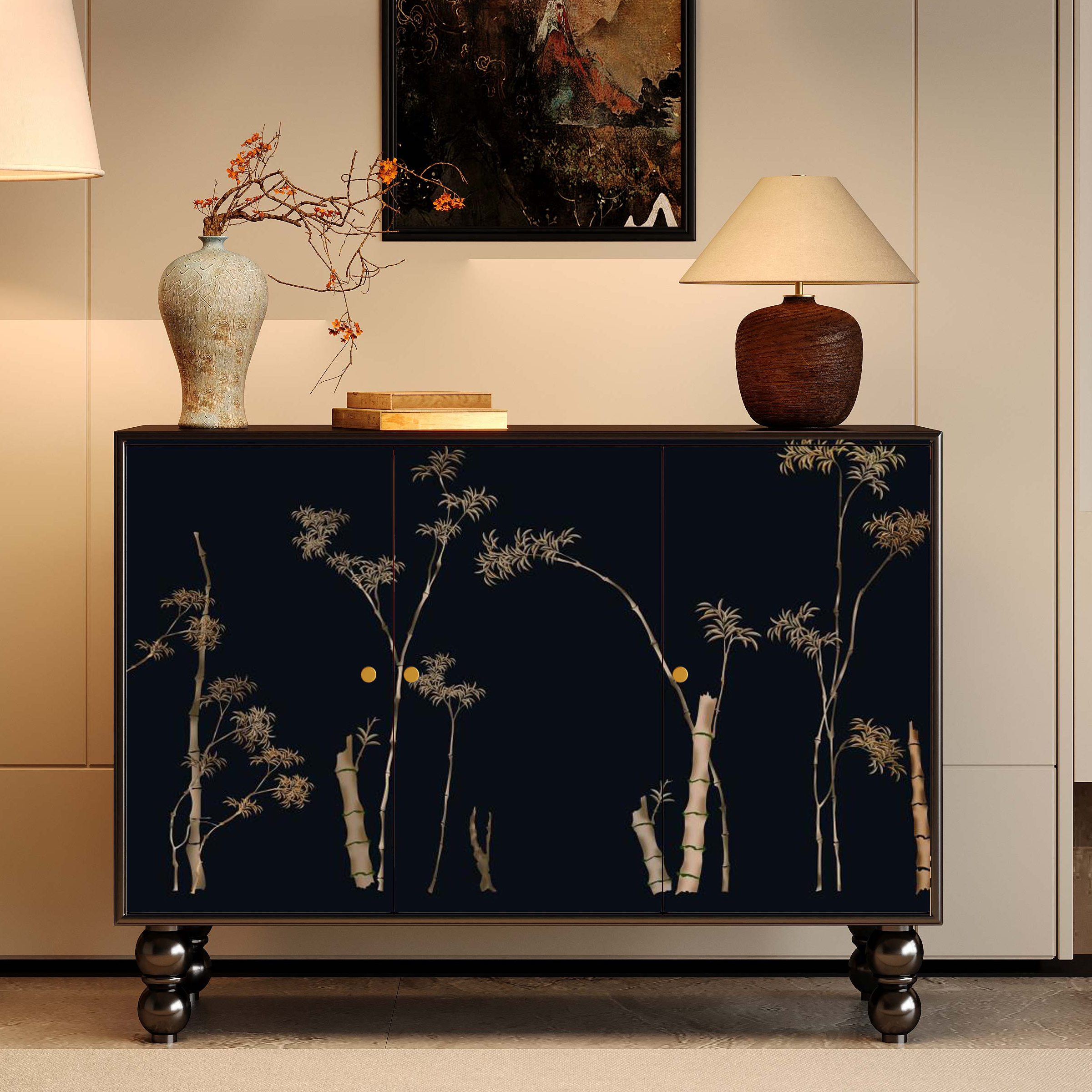 Classicist Narrow Timber Sideboard with Hutch, 3 Shelves, 3 Doors and Larder