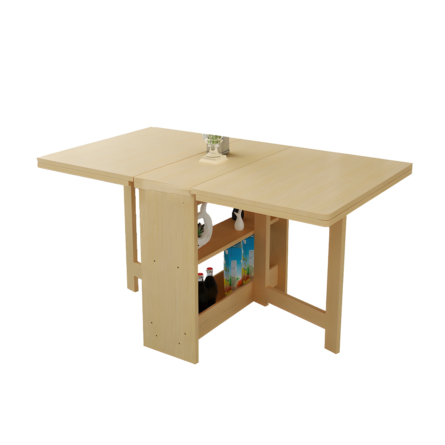 Modern Rectangular Wood Dining Table with Pedestal Base, Seats 4, Drop Leaf Design