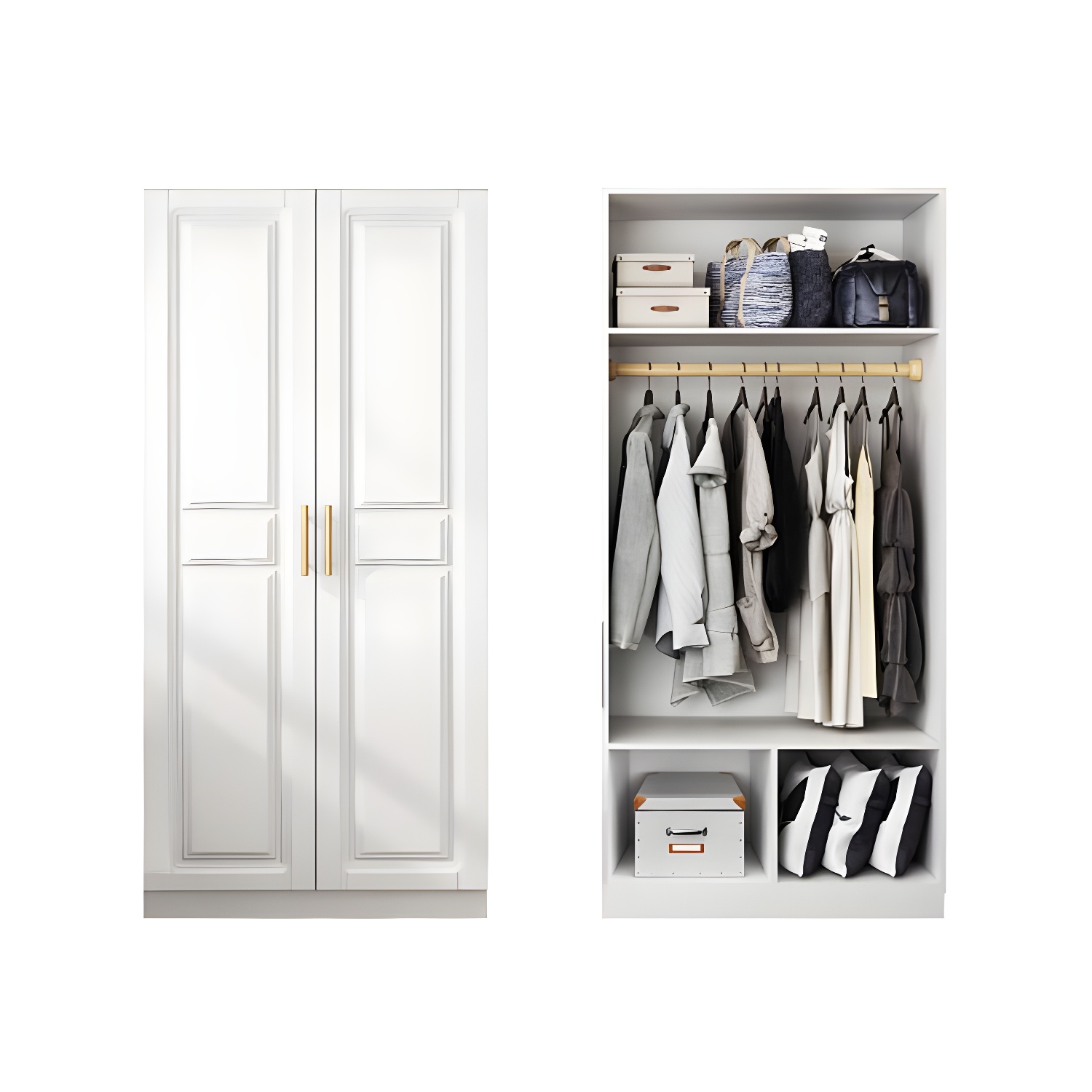 White Armoire Artificial Wood Wardrobe with Drawers and Clothes Rails Storage Cabinet - image 6