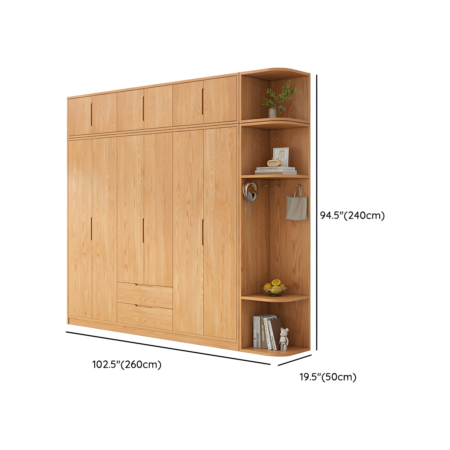 Modern Natural Wood Wardrobe Armoire with Sliding Doors, Drawers, and Shelves - image 143