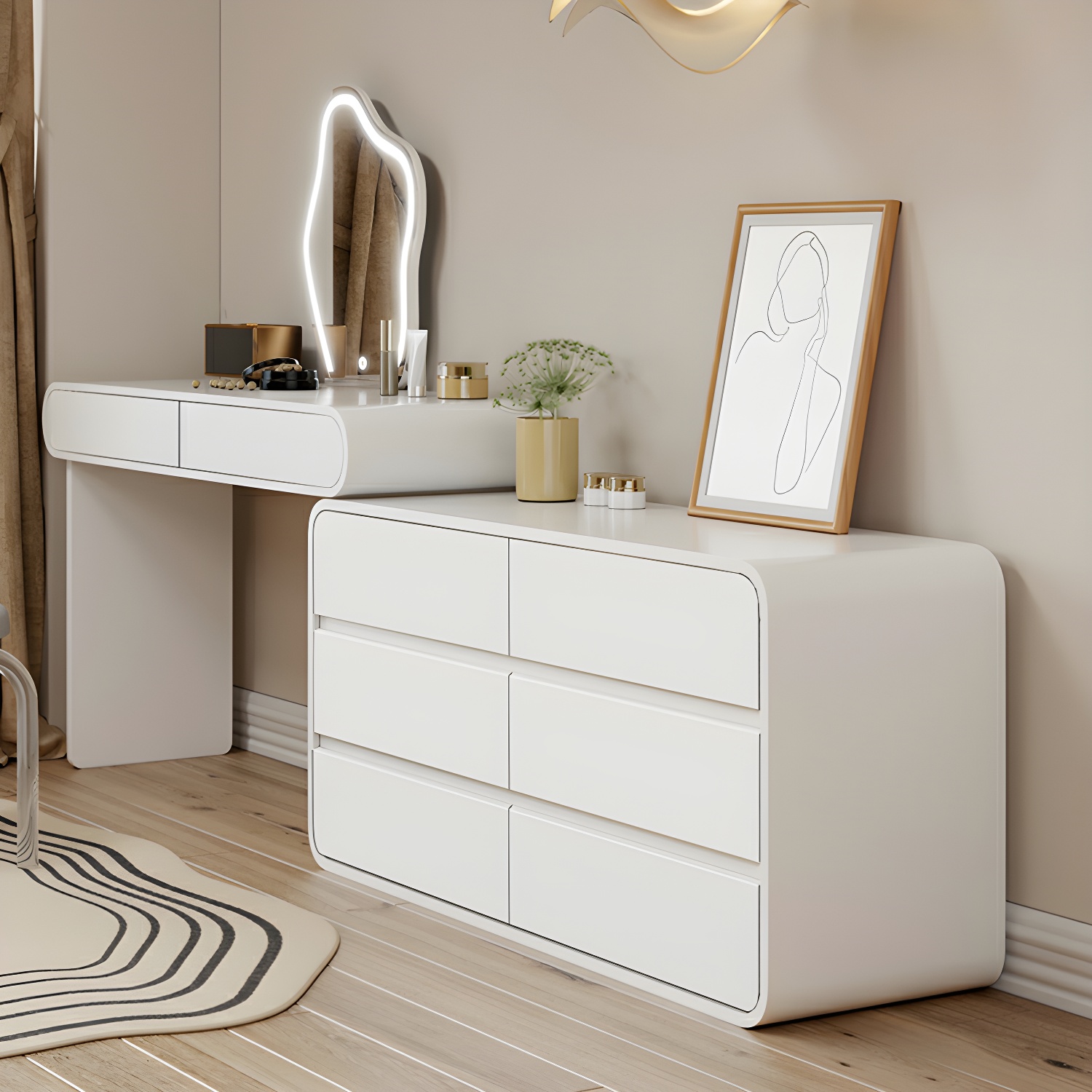 Modern White Wooden Makeup Vanity With Soft Close Drawers & Easy Assembly, Standard Width - image 8