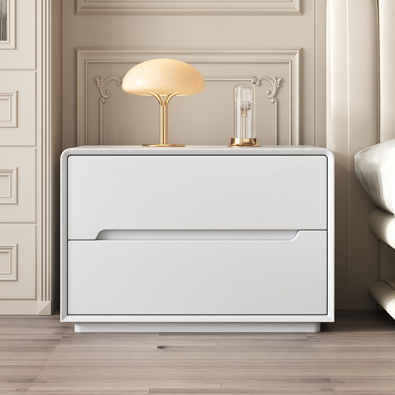 Trendy Drawer Storage Bedside Table with 2 Drawers and Vinyl Leather Countertop