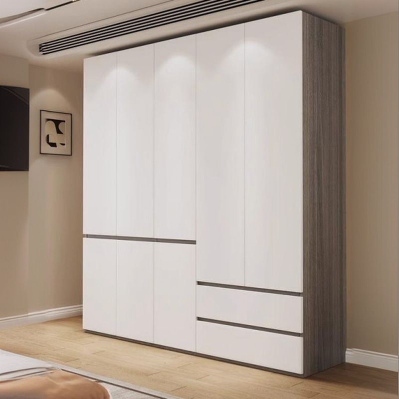 White Modish Wooden Independent Armoire Cabinet with Soft Close Drawer, Soft Close Door, and Interior Shelves