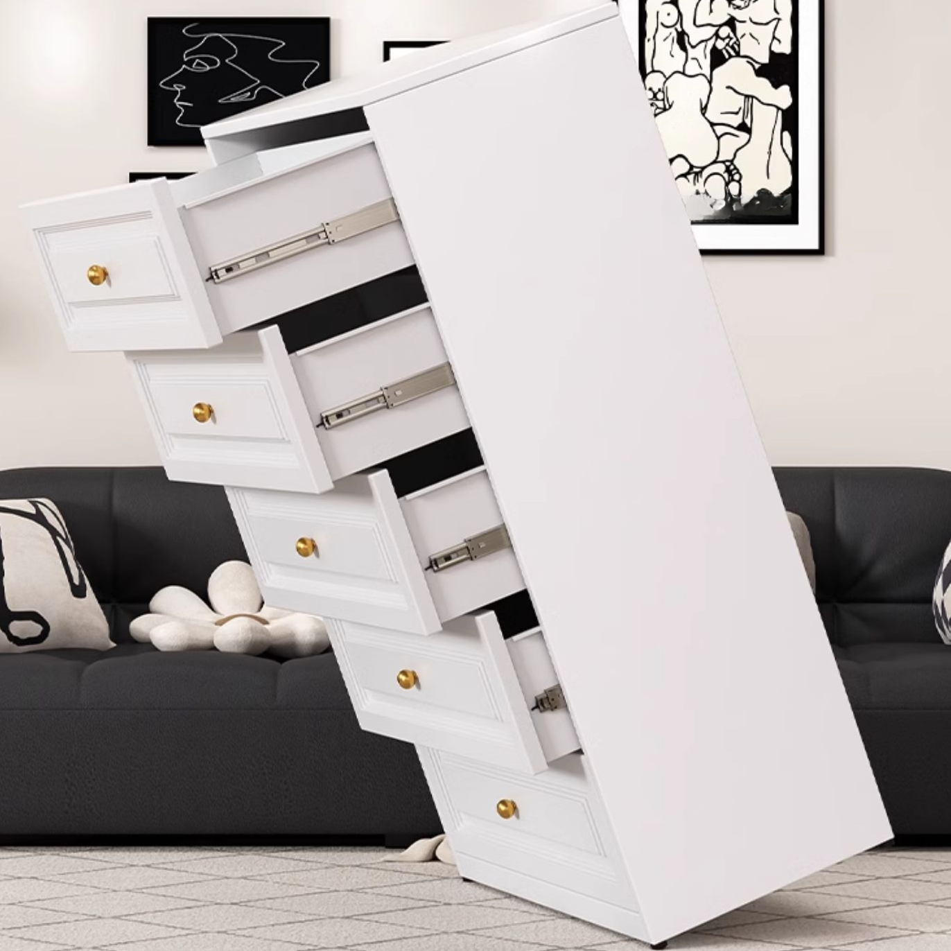 Chalk Casual Metal Bachelor Chest/Semainier with 5 Drawers/3 Drawers/4 Drawers in Vertical/Horizontal Orientation - image 5