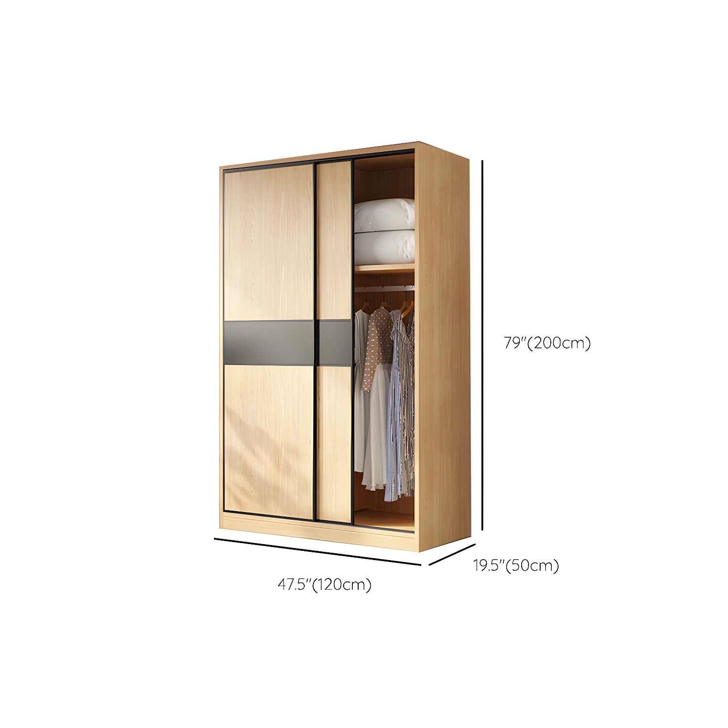 Light Wood Wardrobe Armoire with Sliding Doors, Clothing Rod, and Soft-Close Drawers - image 12