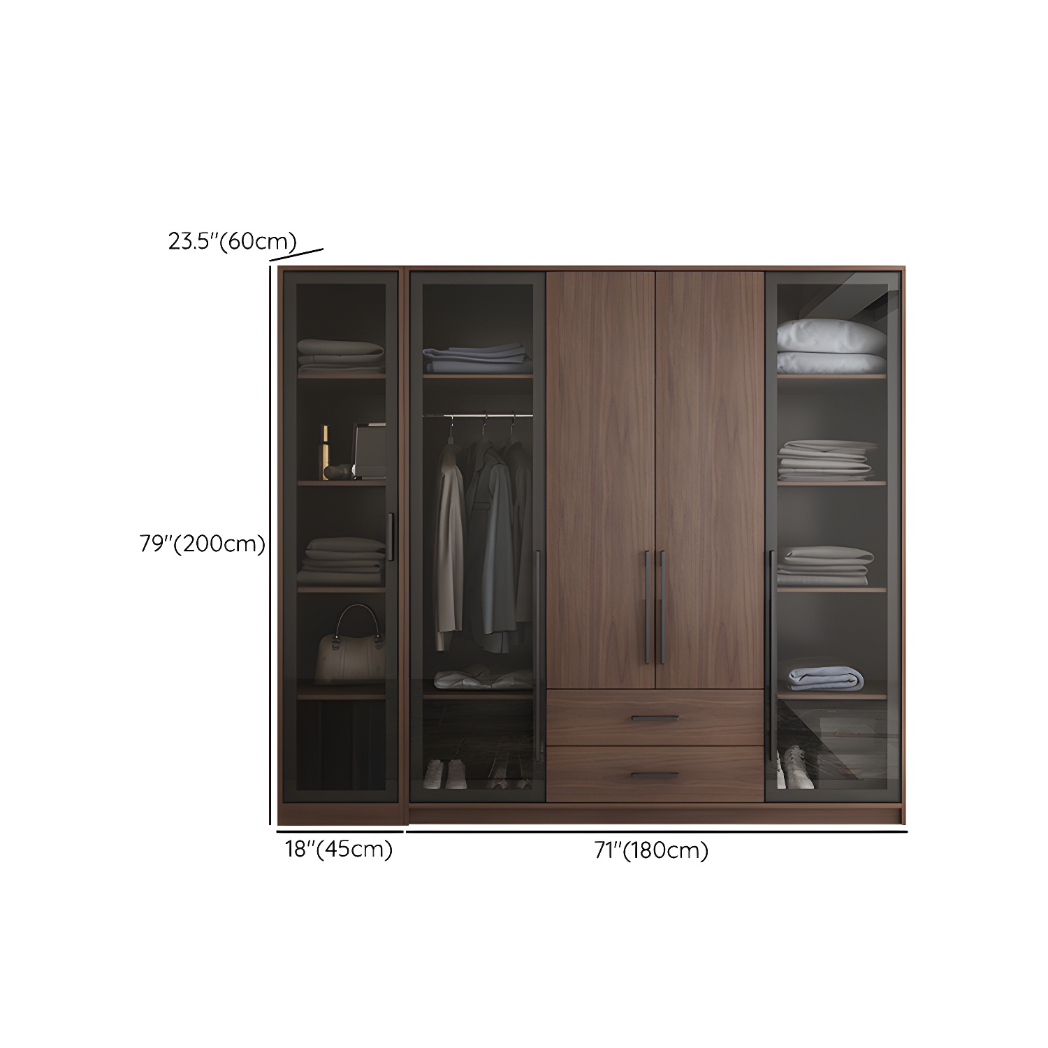 Brown Wood Wardrobe Armoire Modern Freestanding Wardrobe with Self Close Drawers - image 16