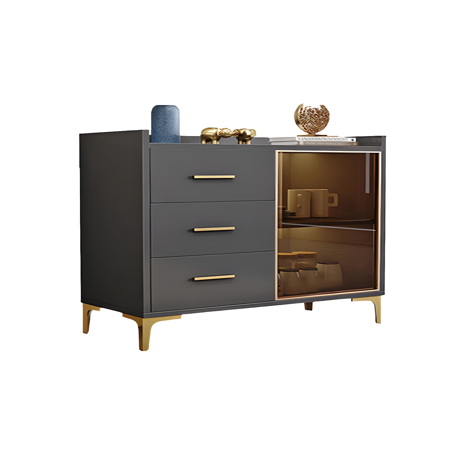 Wood Glass Doors Contemporary Style Buffet Sideboard with Cabinets and Drawers - image 11