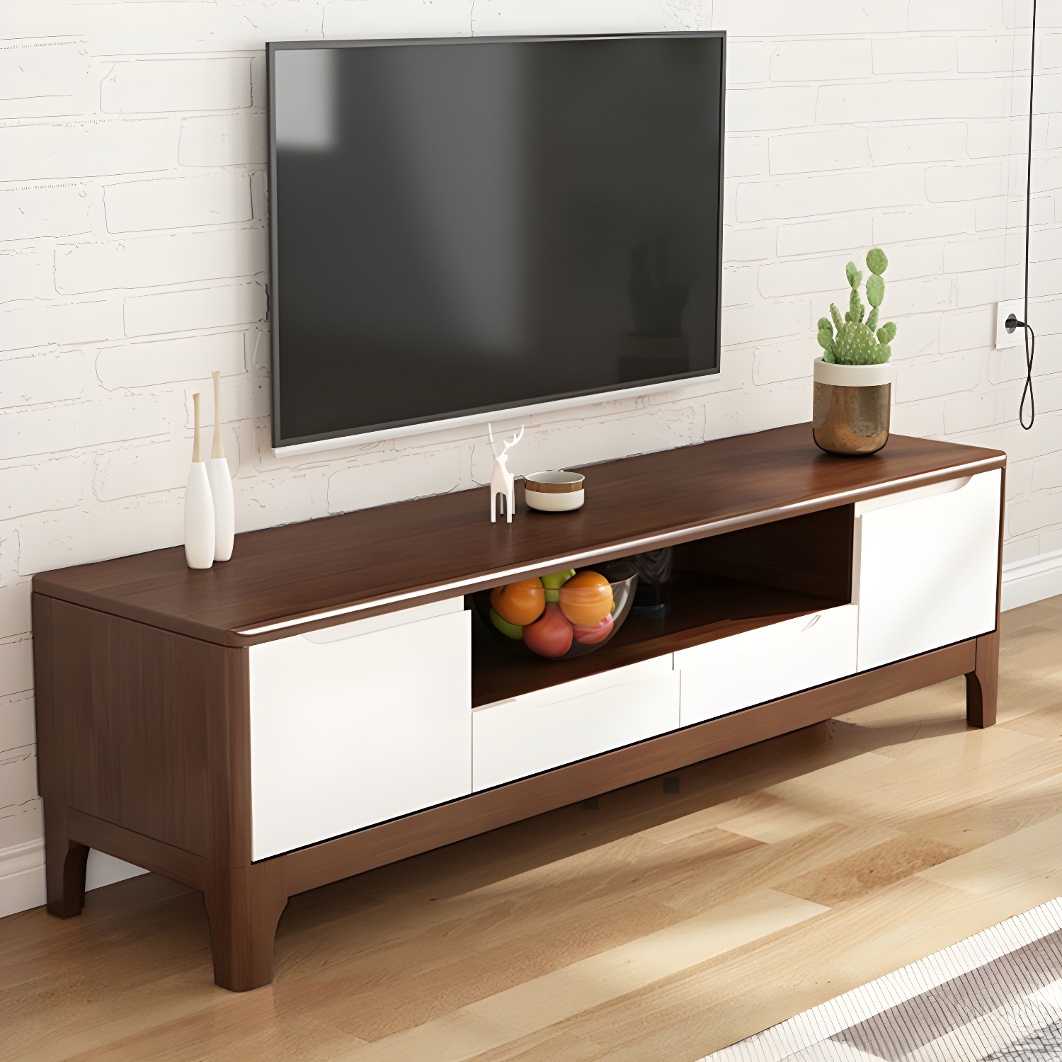 Scandinavian Open Shelf TV Console 2-Cabinet TV Stand with Soft Close Drawers - image 6