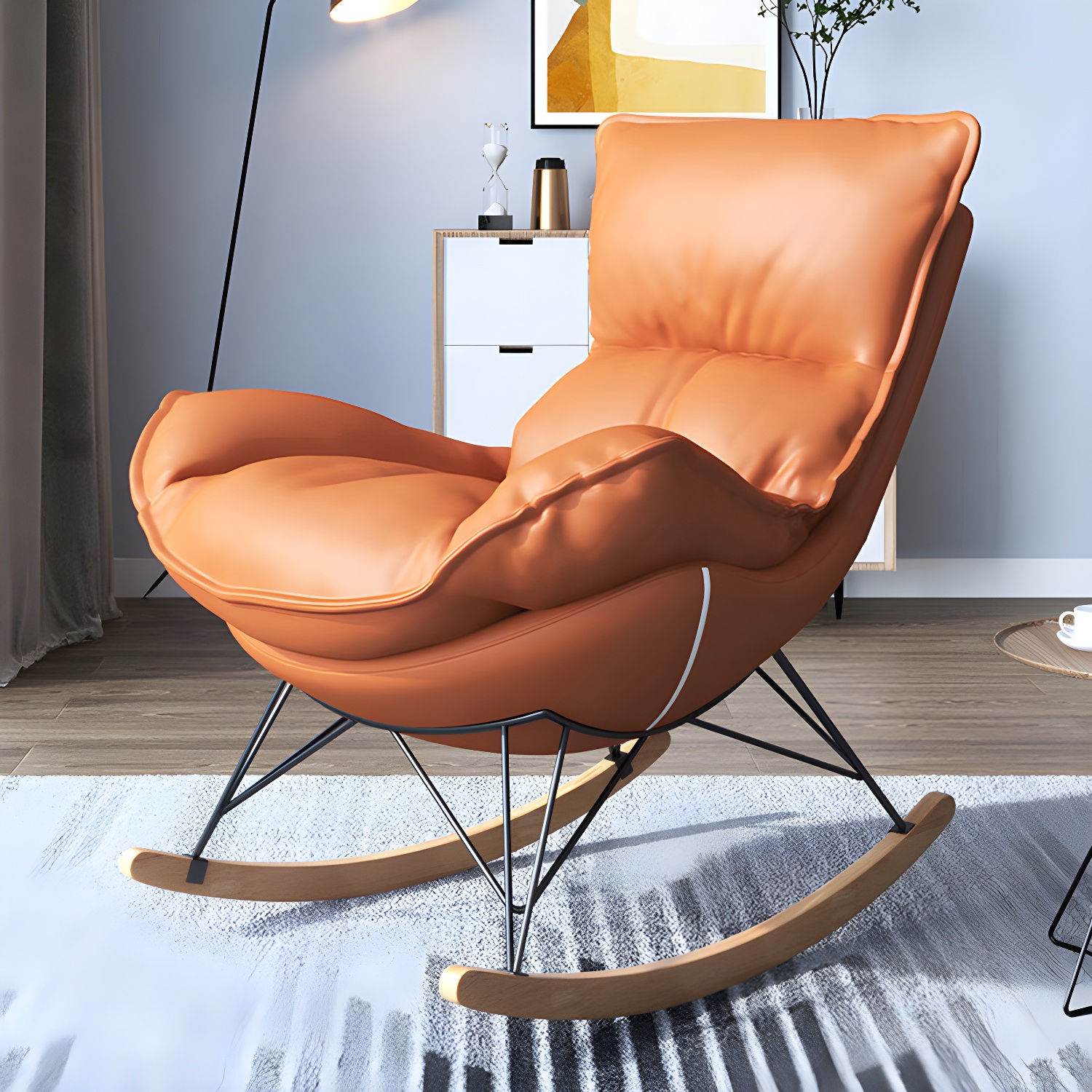 Contemporary Rocking Chair Solid Wood Rocker Chair with with Seat Cushion - image 9