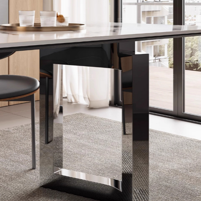 Dining Table Set with Slate Stone Top, Two-sided Pedestal, Padded Chair, Back, for 6 People/4 People in White - image 7