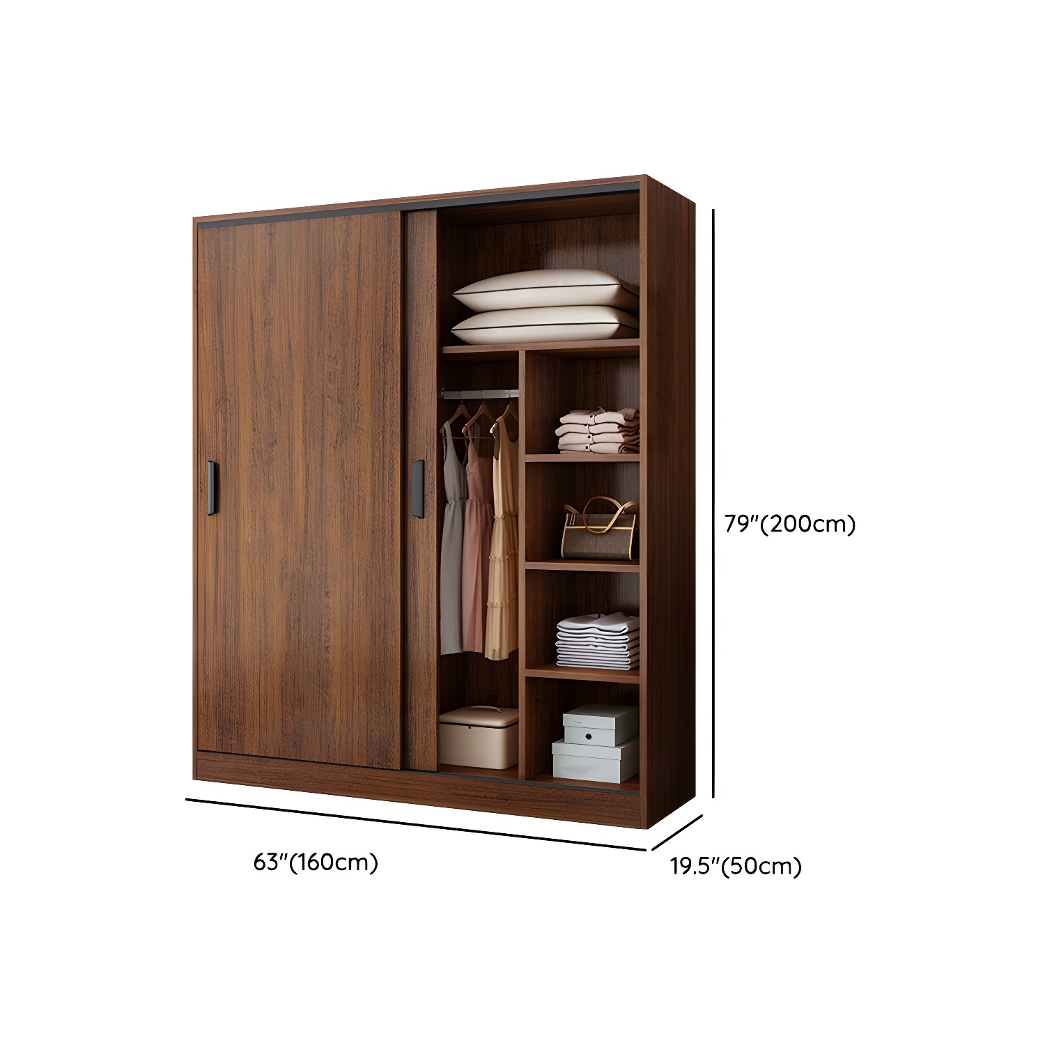 Contemporary Brown Wood Wardrobe Armoire with Clothing Rod & Shelves - image 14