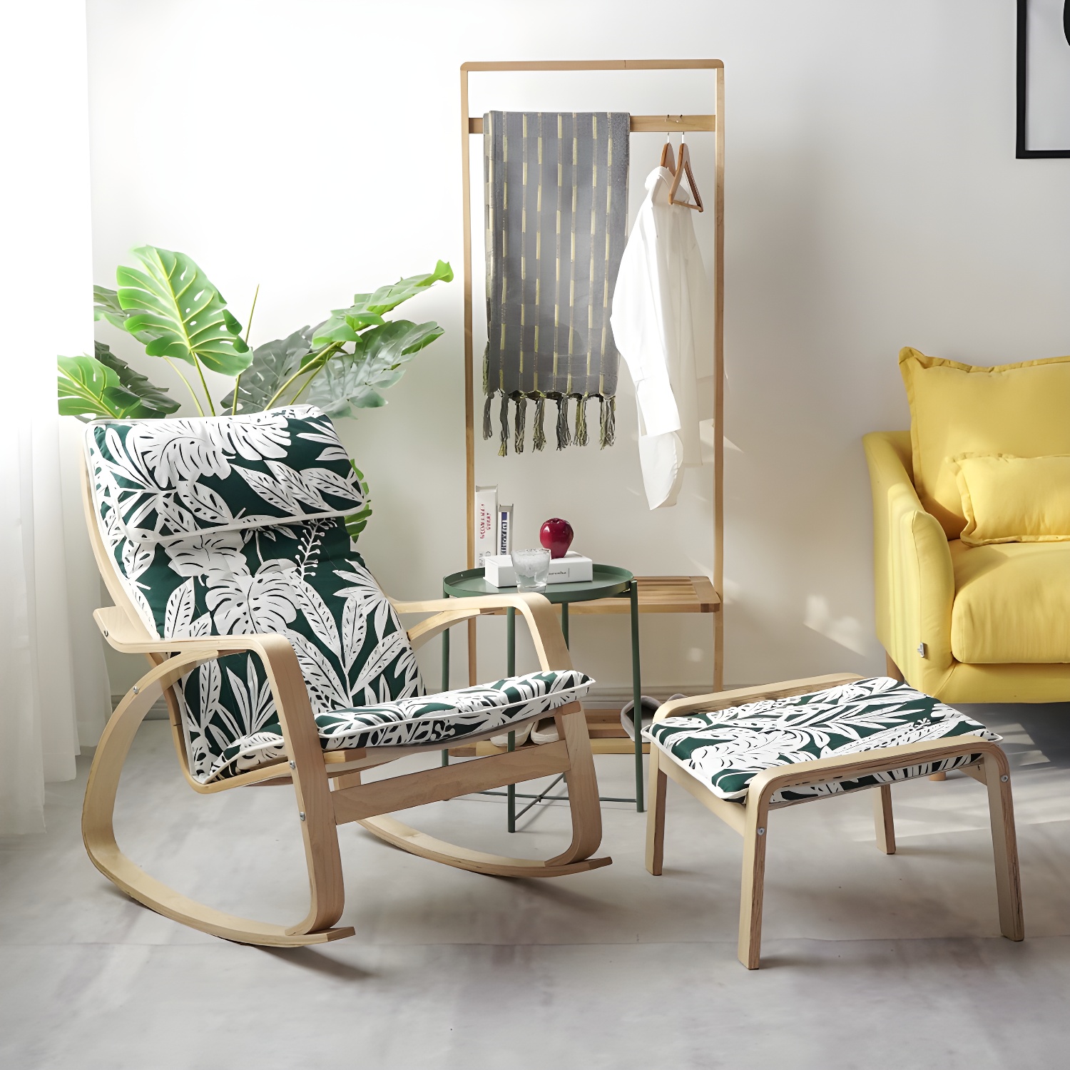 Modern Upholstered Rocking Chair Set with Track Arms and Matching Ottoman - image 6
