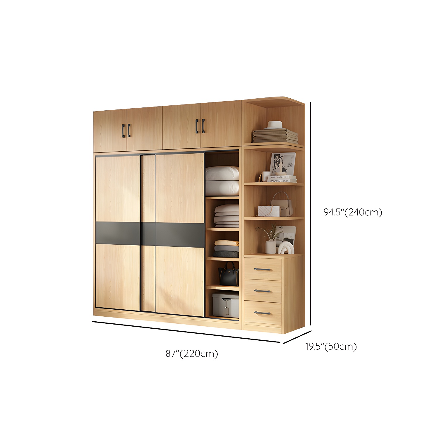Light Wood Wardrobe Armoire with Sliding Doors, Clothing Rod, and Soft-Close Drawers - image 33
