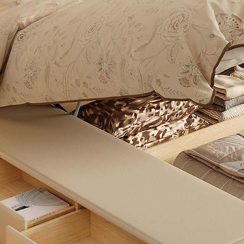 Solid Color Storage Included Panel Bed with 3 Storage Boxes, Panel Headboard, and Sponge Upholstery for Bedroom - image 7