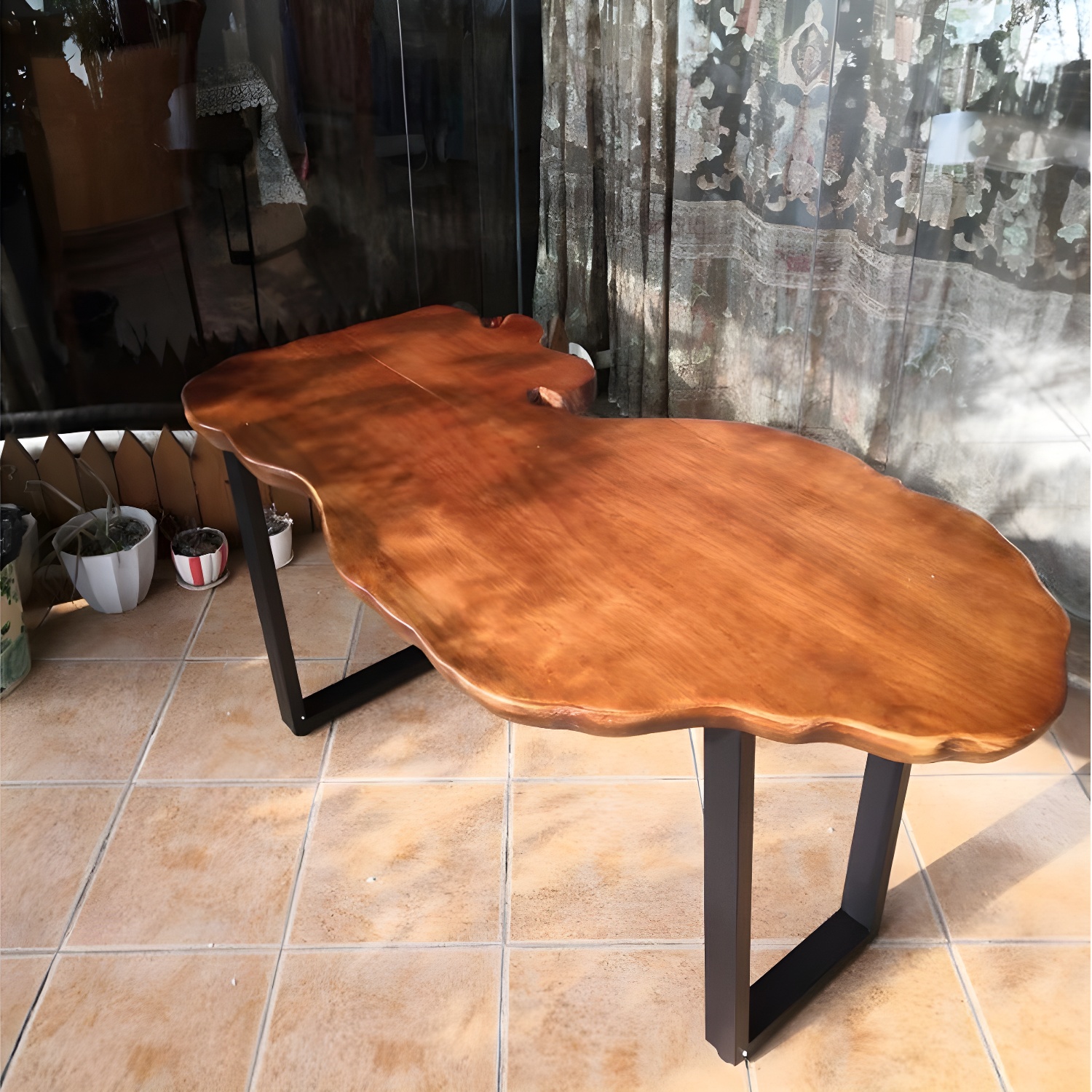 Modern Live Edge Coffee Table Geometric Red Wood Sled Cocktail Table - image 4